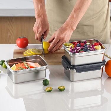 Набори контейнерів для їжі Misichao з нержавіючої сталі, герметичні, з кришкою, 1100 мл (3 шт.)