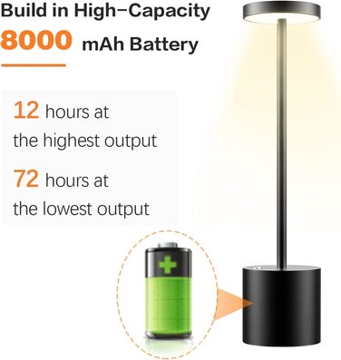 Світлодіодна настільна лампа Hapfish Бездротова, настільна лампа ємністю 8000 мАг з дистанційним управлінням, алюмінієва, 3 колірних режиму, з плавним регулюванням яскравості, акумуляторна настільна лампа для обіднього столу, тумбочки, письмового столу, б