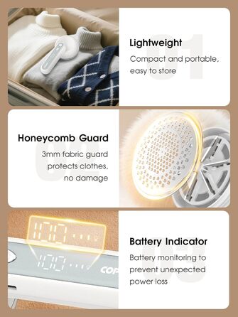 Електричний видальник ворсу 6-лезовий, перезаряджається, з індикатором заряду, для одягу, білий