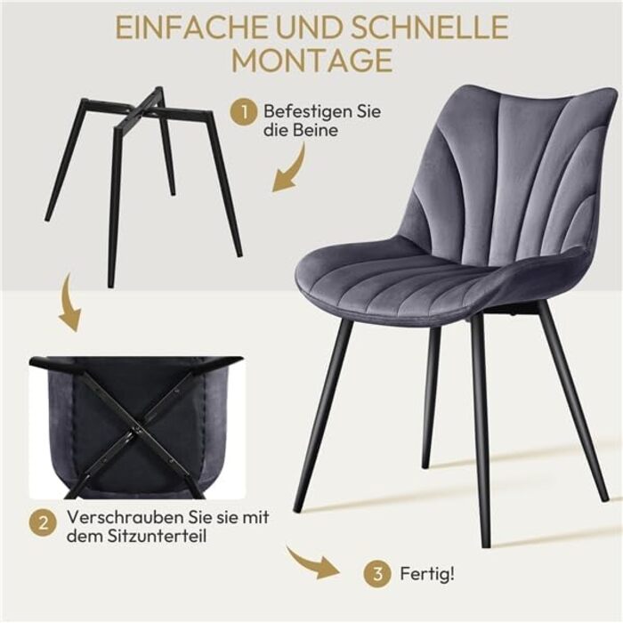 Набір обідніх стільців Yaheetech, 4 шт., з м'яким сидінням з велюру та металевими ніжками, до 150 кг, сірий