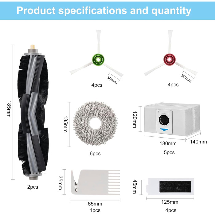 Набір аксесуарів Loohaoc для DEEBOT T20 e запчастини для пилососа T20 OMNI, 2 роликові щітки, 4 фільтри, 8 бічних щіток, 6 ганчірок для швабри, 5 мішків для пилу, 1щітка для чищення T20/T20e-набір 26 шт.