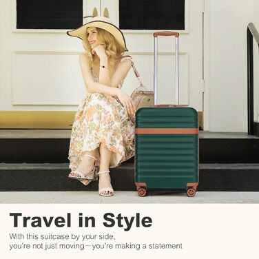 KONO Чемодан-Тролей середнього розміру, валіза для подорожей з ABS+PC, жорсткий корпус, 4 колеса, TSA замок (L) (65см, темно-зелений/коричневий)