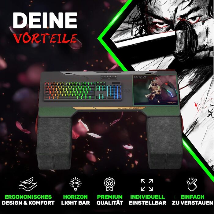 Couchmaster CYCON³: ергономічний стіл для ноутбука для дивану, софи та ліжка, з USB хабом (Samurai Black Edition)