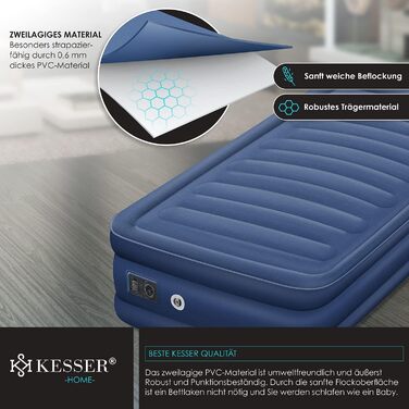 Надувний матрац KESSER Надувне ліжко Самонадувне гостьове ліжко з вбудованим електричним насосом, надувний матрац для кемпінгу або домашнього використання з сумкою, підходить для 1 особи - 203 x 95 x 51 см одномісний синій