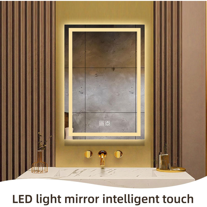 Дзеркало для ванної кімнати з підсвіткою LED, з 3 колірними температурами та функцією проти запотівання. Сенсорне керування. Підходить для готелів, вітальні, спальні.