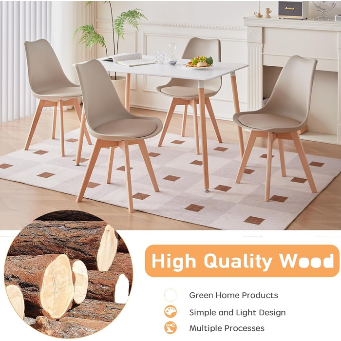 6 стільців для їдальні GrandCA HOME: дерев'яні, в стилі ретро, з м'яким сидінням, бежевого кольору