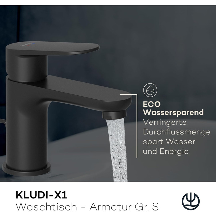 Змішувач для ванни KLUDI-X1 з ручкою-витяжкою, висота зливу 75 мм, хромований, з виливним водозбіром, для ванни, керамічний картридж, акумулятор, чаша для води з підключеннями (S, чорний матовий)