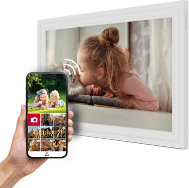 Рамка для фото Thomson Fotorahmen 15 дюймів біла – FHD IPS сенсорний екран, 32 GB, Wi-Fi, поворот, підтримка iOS/Android