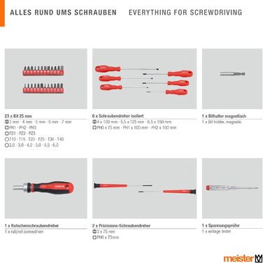 Набір інструментів Meister 60 предметів у кейсі - універсальний набір для дому та майстра, повний комплект інструментів 8973630