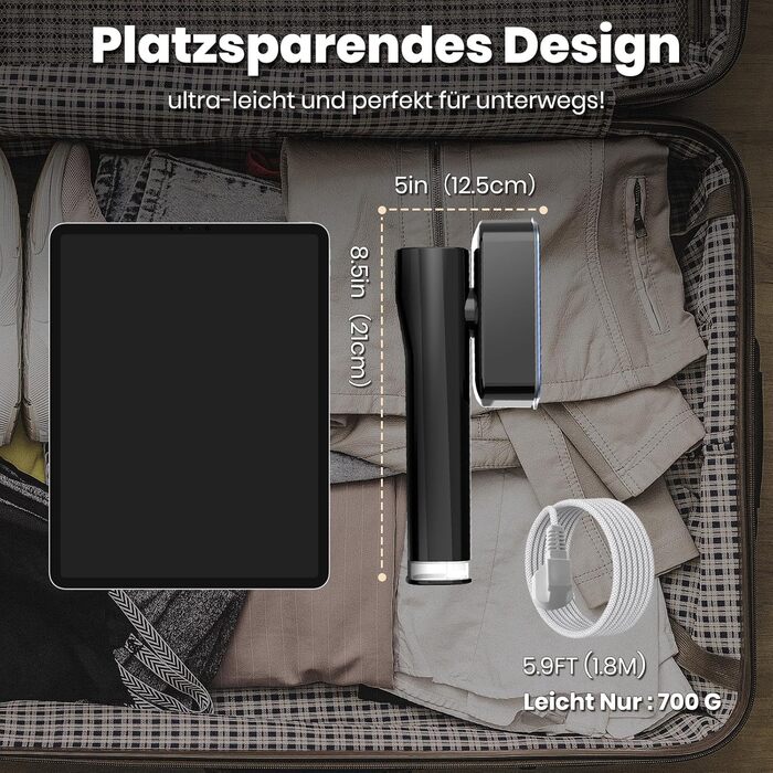 Портативний парогенератор для подорожей 2-в-1 Black, Швидкий нагрів 15с