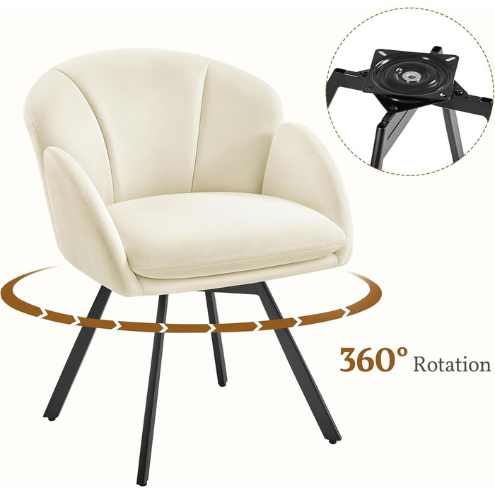 Офісний стілець Yaheetech 360° обертовий, оксамитовий, з подвійним сидінням, бежевий - для офісу, спальні, вітальні