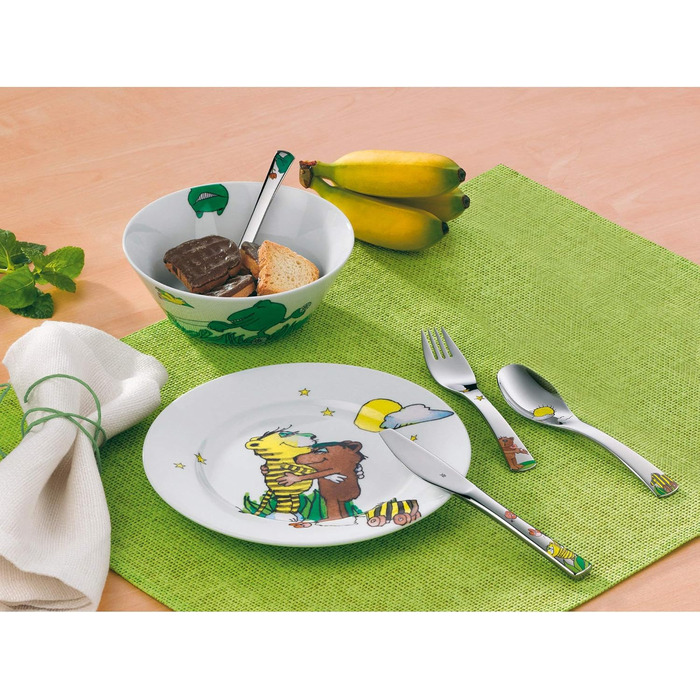 Набір дитячого посуду Janosch WMF 6 предметів, нержавіюча сталь Cromargan, для дітей від 3 років, можна мити в посудомийній машині