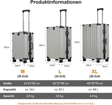 Набір валіз HOMELUX 3 шт. (M-L-XL) з ABS-пластику, срібний, з візерунком, з жорсткою обшивкою, на коліщатках