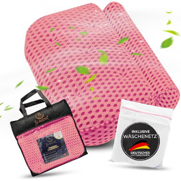 Подушка для ванни з сіткою для прання - Максимальний комфорт та розслаблення з технологією Air Mesh - Подушка для ванни з 7 міцними присосками - Підтримка шиї/голови (Рожева)