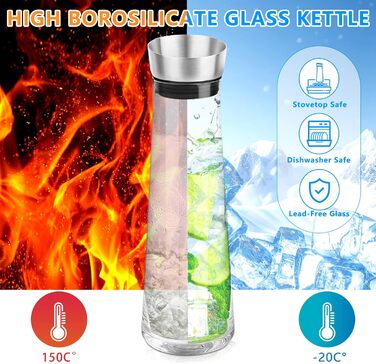 Скляна карафа для води та напоїв з кришкою та виливом, 1.5 літра