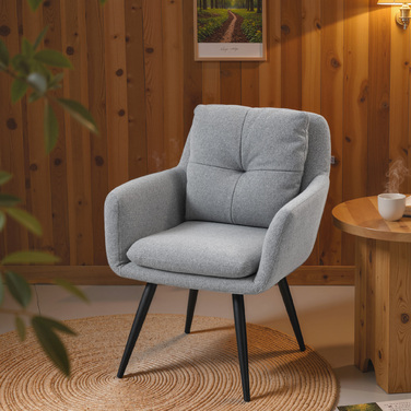 Сучасний акцентний стілець, м'який стілець на металевих ніжках, з текстурою льону, світло-сірого кольору