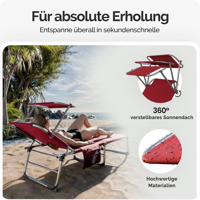 Шезлонг Ibiza Ruby Red 190x59x29см Alu Sun Canopy