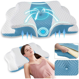 Ортопедична подушка для шиї з Memory Foam, регульована, ергономічна, для комфортного сну, без запаху, блакитна