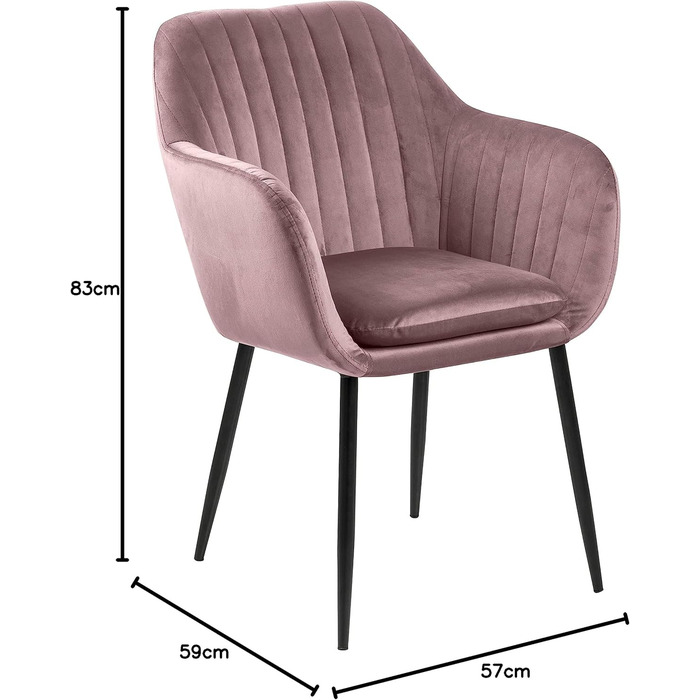 AC Design Furniture Стілець для їдальні Wendy, рожевий/чорний, велюр/метал, 57x61x83 см