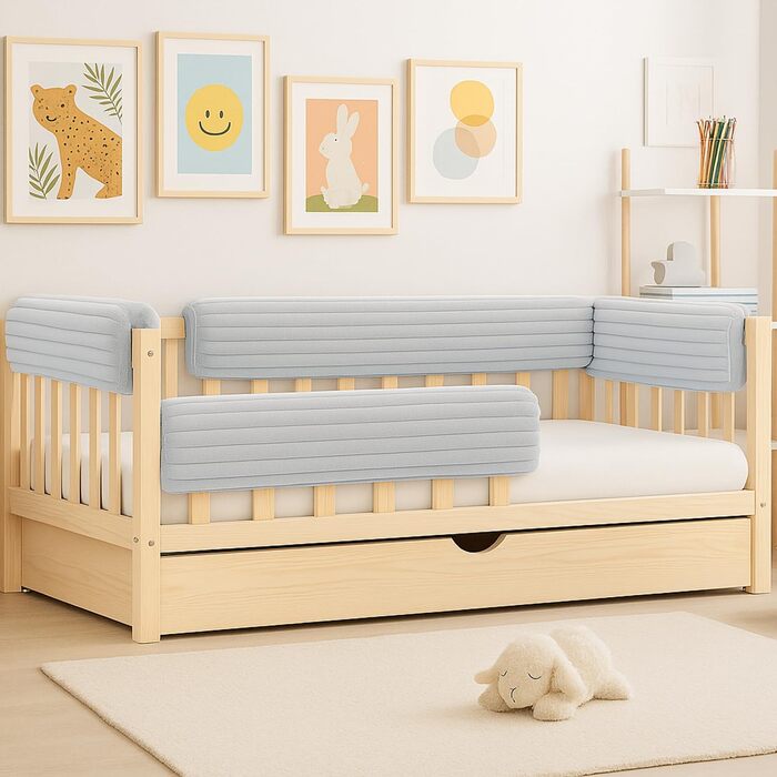 Захист для ліжечка дитячого Bettkantenschutz 90 см, світло-сірий з кордом - бортик-подушка від випадання