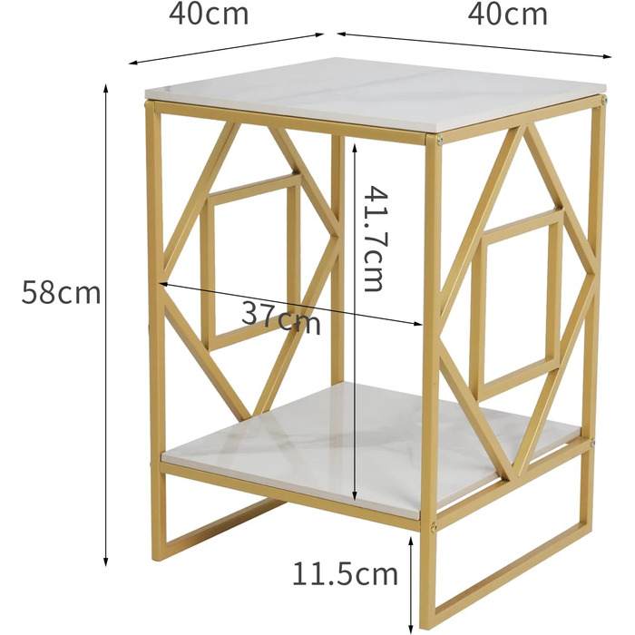 Журнальний столик мармур, 2 полиці, білий, металевий каркас, 404058см, золото