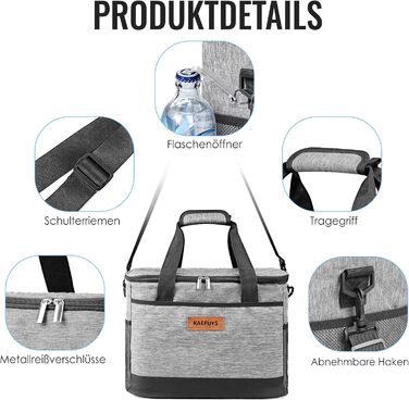 Сумка-холодильник 33л + 15л, складна, для пікніка, 14 год охолодження, велика термосумка для сім'ї, офісу, авто, кемпінгу, BBQ, подорожей, покупок, водонепроникна, блакитна