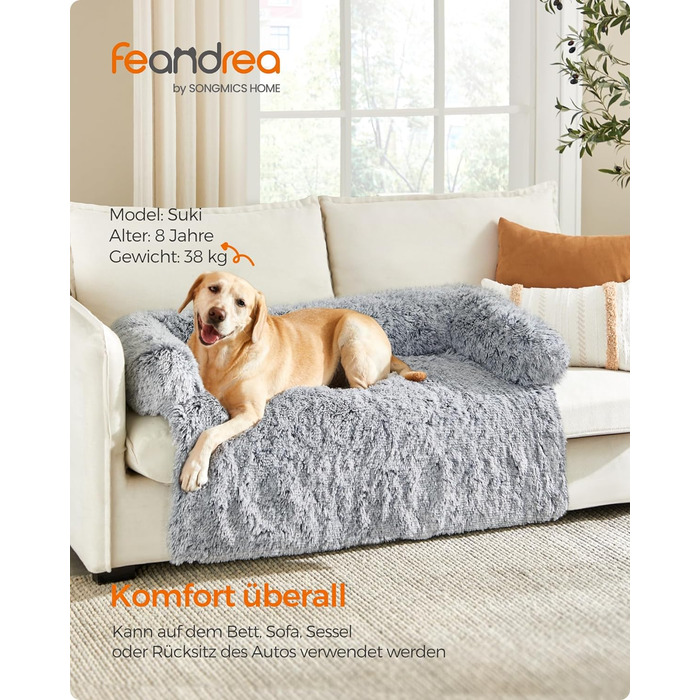 Лежак для собак Feandrea FluffyHug плюшевий, диван-ковдра для собак, захист для дивана, подушка для собак, розмір XL, для середніх і великих собак, 110 x 95 x 18 см, омбре сірий PGW223G01 (XXL (122 x 95 x 18 см))Лежак для собак Feandrea FluffyHug плюшевий