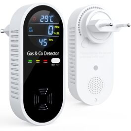 Датчик газу та CO з акустичним сигналом YOJOCK 4-в-1, вимірювач CO, датчик температури та вологості, газовий сповіщувач, самотестування, для дому та офісу, білий