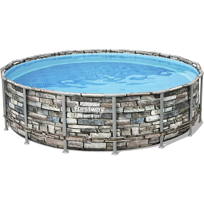 Каркасний басейн Bestway Power Steel, повний комплект з фільтруючим насосом, круглий, кам'яний вигляд (488 x 122 см)