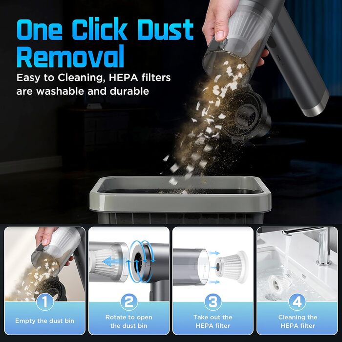 Акумуляторний ручний пилосос 4в1 Vac104, бездротовий автомобільний міні-пилосос 25000Па, безщітковий мотор 150000 об/хв, 6000mAh, для авто, дому та офісу