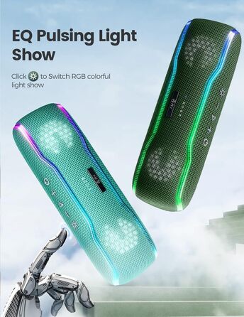 Портативна Bluetooth колонка з підсвічуванням та потужним басом, IPX7, 24 години роботи, вбудований мікрофон, стерео-паринг, для дому та на вулицю (темно-зелений)