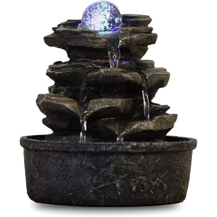 Фонтан Zen'Light Zimmerbrunnen Little Rock: Природний водоспад з ефектом каменів та LED-підсвіткою для дому, медитації та релаксації. Feng Shui, 23 см