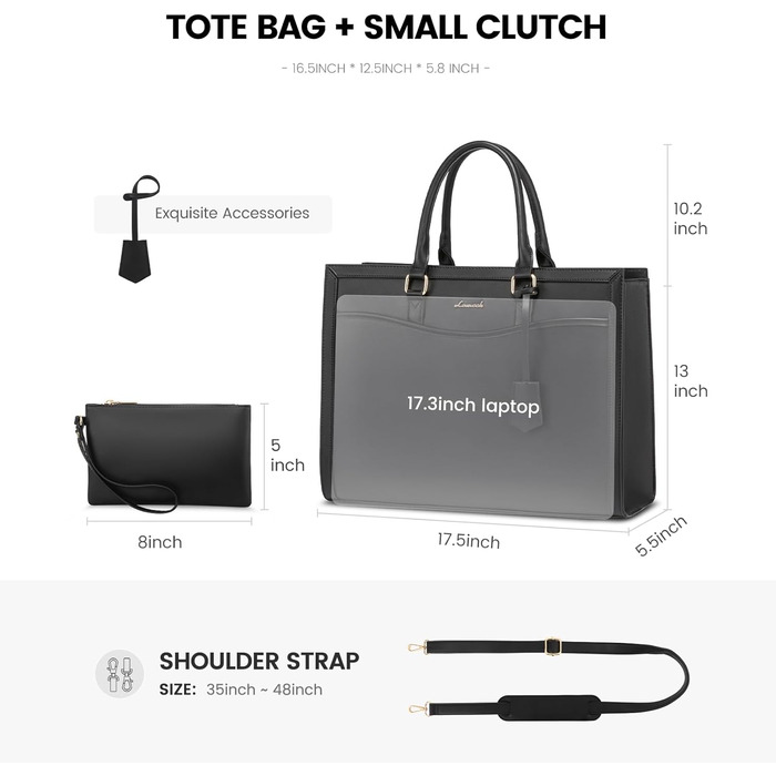 Сумка для ноутбука LOVEVOOK 15.6 дюймів, жіноча, велика, з натуральної шкіри, shopper, tote bag, для роботи, навчання, універсальна, чорна