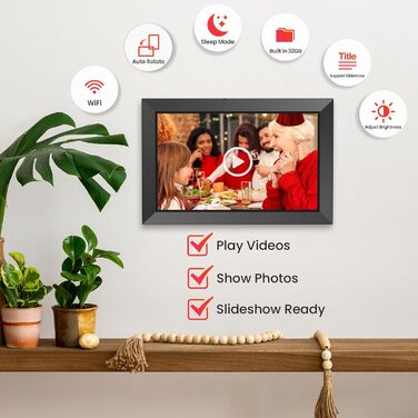 FRAMEO Цифровий фотоальбом 10.1 дюйма з Wi-Fi, IPS сенсорний екран, 32GB пам'яті, автоповорот, чорний
