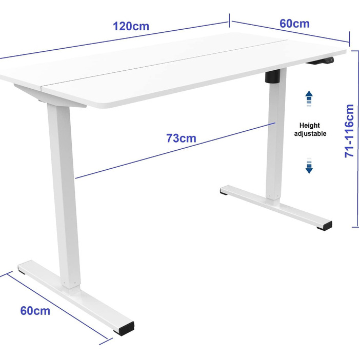 Електричний стіл з регулюванням висоти 120x60 см, Стіл з регулюванням висоти Ергономічний стіл сидячи і стоячи Комп'ютерний стіл Регульований по висоті стоячий стіл Регульований стіл (білий)