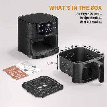 Фритюрниця повітряна 8-в-1 з вікном, без олії, 2.5л, 30-200°C, 78 рецептів, антипригарне покриття, 60db