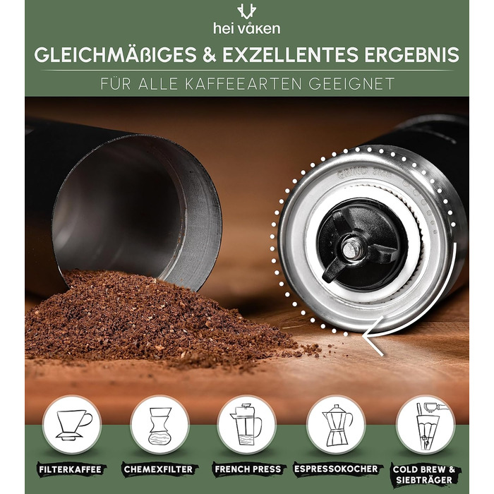 Ручна кавомолка з конічним жорнами - регульований ступінь помелу - кавомолка з нержавіючої сталі для дому та в дорогу