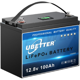 Акумулятор UBETTER Mini 12V 100Ah LiFePO4 зі 100А BMS, 1280 Втгод, 4000 циклів, 10 років терміну служби, легкий і компактний