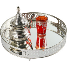 Круглий дзеркальний піднос Нікіта 30 см заввишки срібло круглий металевий піднос для свічок з високим обідком старовинний сервірувальний піднос для кухні східна срібна прикраса на накритому столі