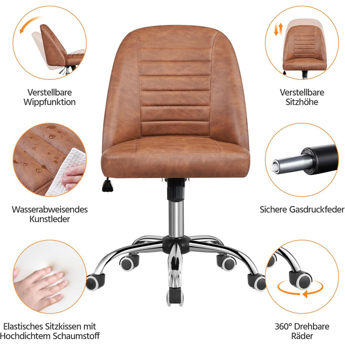 Офісне крісло Yaheetech з регулюванням висоти, ергономічне, оббивка з тканини, поворотне, без підлокітників, для офісу та дому, колір: коричневий (Retro-brown)