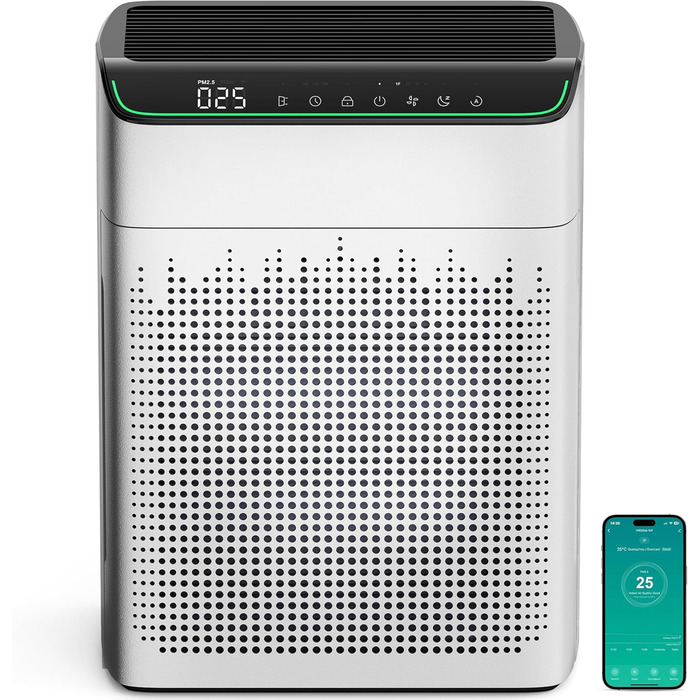 Повітряний очисник для алергіків та курців, CADR 340 м³/год, монітор PM 2,5, WiFi та Alexa, 4 режими