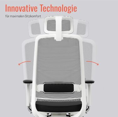 Офісне крісло Yaasa Ergonomiczne – ергономічне крісло для офісу з підтримкою попереку та регульованими підлокітниками – поворотне крісло з регулюванням опору спинки – для дому та офісу – 120 кг (Білий, Expert)