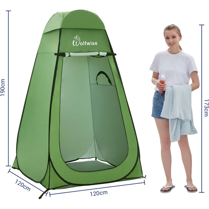 Намет для душу WolfWise з кишенькою, 190 см, для кемпінгу та пляжу, водонепроникний, з UV-захистом 50+