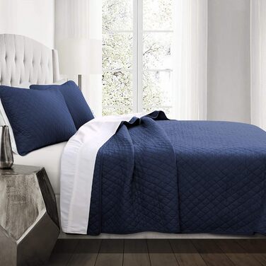 Комплект постільної білизни Lush Decor AVA Quilt Diamond Pattern з 3 предметів - синій (King, Navy)