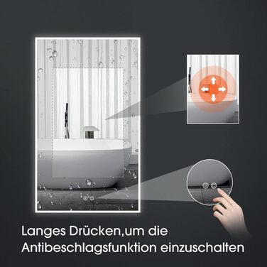 LED дзеркало для ванної кімнати Byecold з підсвічуванням, антизапар, 60x80 см, Wi-Fi, годинник, дата, сенсорне керування