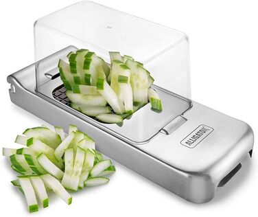 Подрібнювач для овочів ALLIGATOR 3094 з нержавіючої сталі з контейнером - для овочів, цибулі та картоплі фрі - 3 змінні леза (3x3 мм, 6x6 мм, 12x12 мм) - Без BPA