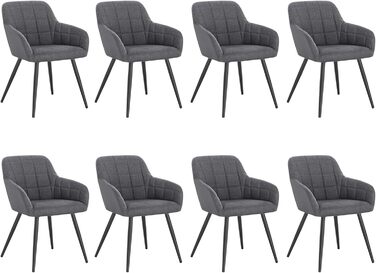 Стільці для обідньої кімнати WOLTU - 8 шт. Сучасні крісла з підлокітниками, з м'якою оббивкою з льону, металевий каркас (Темно-сірий)
