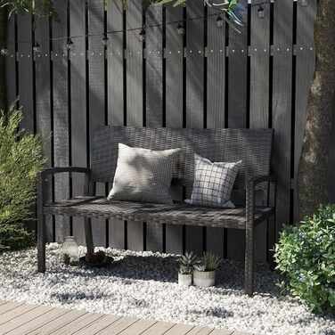 Садова лавка Udpatiо з ротангу для тераси, балкона та саду, чорна 123x63x86 см, витримує до 320 кг