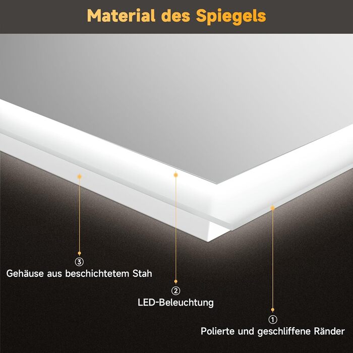 LED дзеркало для ванної кімнати SONNI 60x50 см з підсвічуванням, IP44, вертикальна/горизонтальна установка