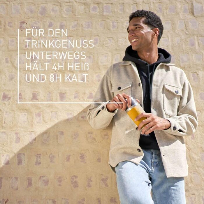 Термокружка Emsa N20210 Travel Mug Classic Isolierbecher, 0.36 л, нержавіюча сталь, 4 години гаряча, 8 годин холодна, герметична, для миття в посудомийній машині, 360° відкривання (Senfgelb)